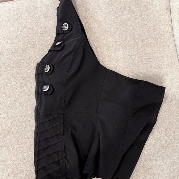 Black zip front backless halter top. military button details. Stretch fabric. - Picture 9 of 16